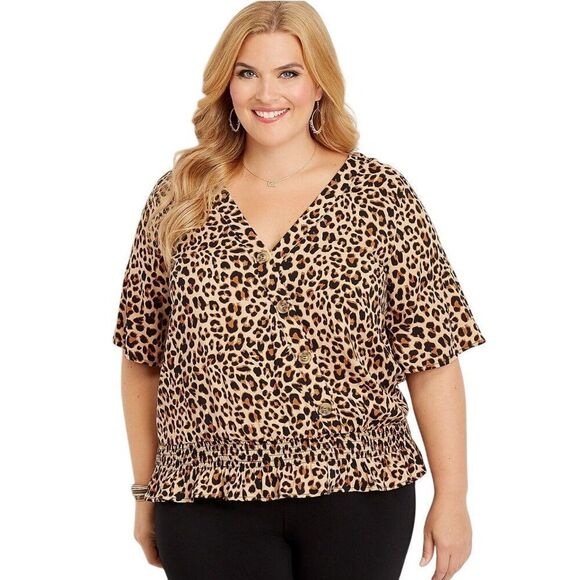 Maurices Womens Plus Y2K Leopard Print V-Neck Peplum Top 1X Indie Dark Femme - Picture 6 of 9